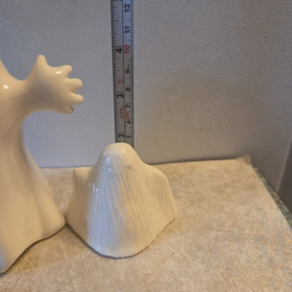2 Ceramic Ghosts for Halloween Glossy White Fall Vintage - Picture 4 of 6